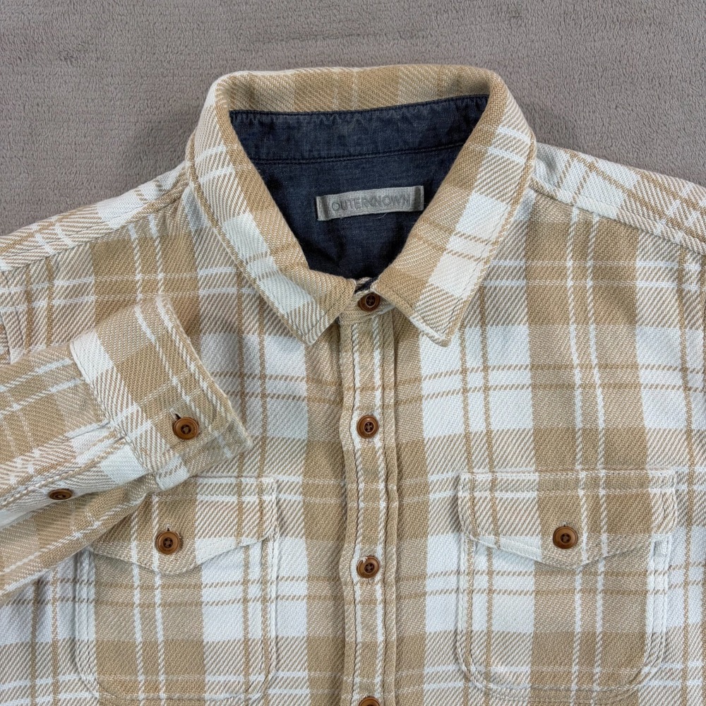 Outerknown Blanket Shirt Beige Plaid Organic Cotton Men Large Long Sleeve $168